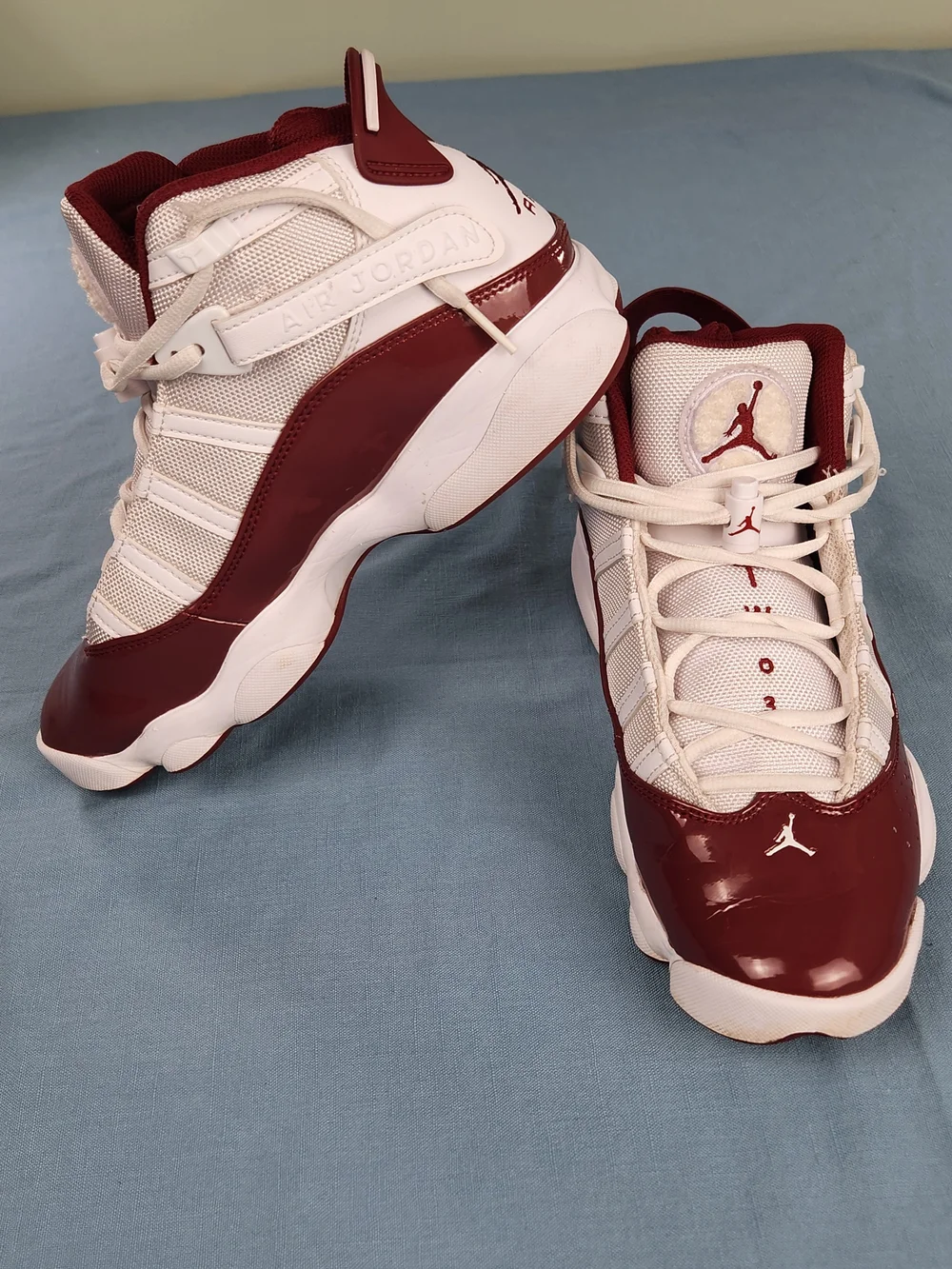 Jordan 6 Rings White Burgundy Basketball Sneakers Mens 7.5 Womens 9